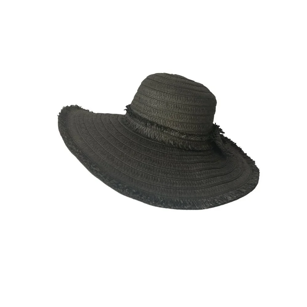 Something Special Floppy Wide Brim Black Bow Straw Hat - Picture 2 of 7